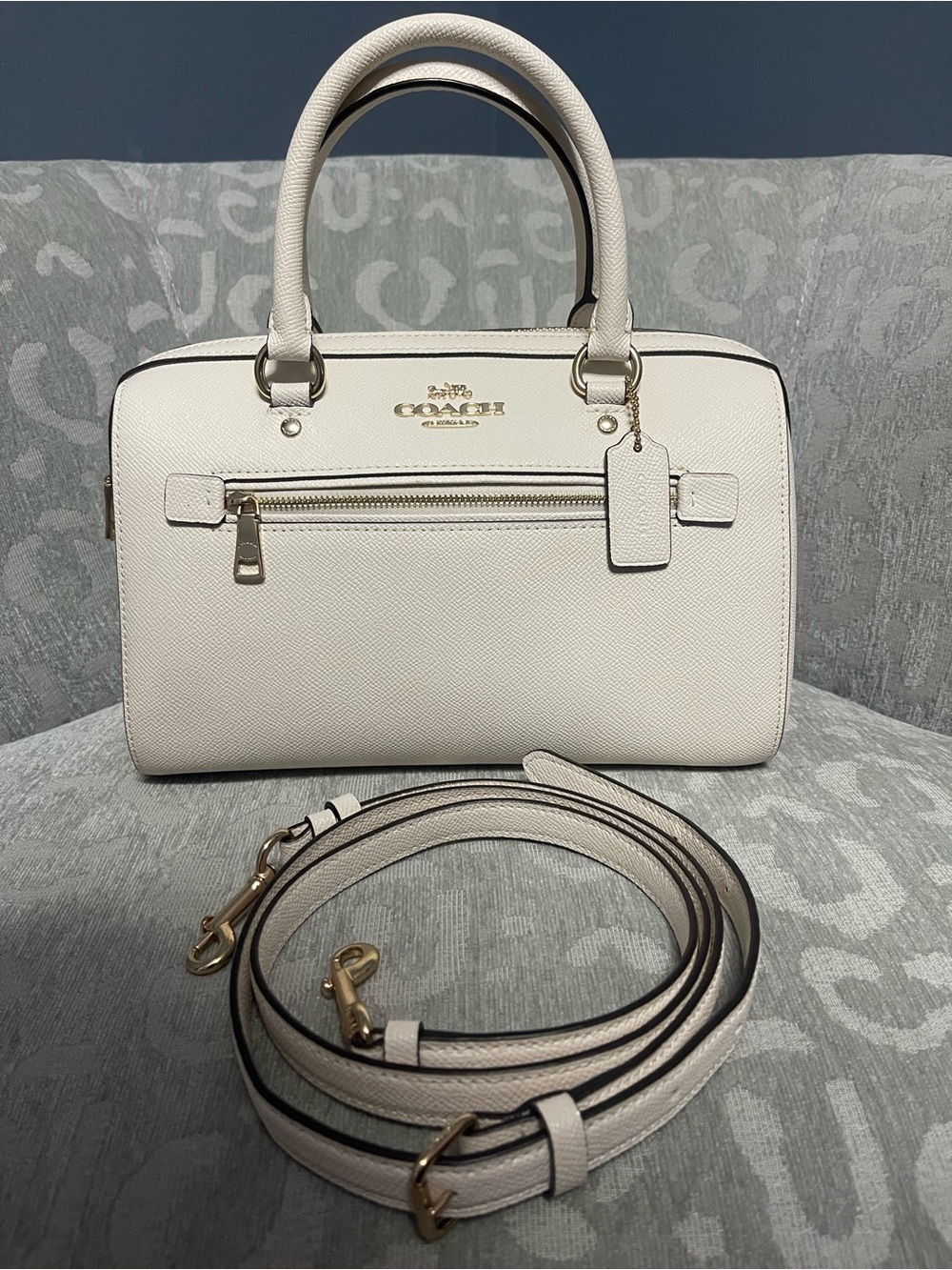 Coach Rowan medium in cream with gold hardware.